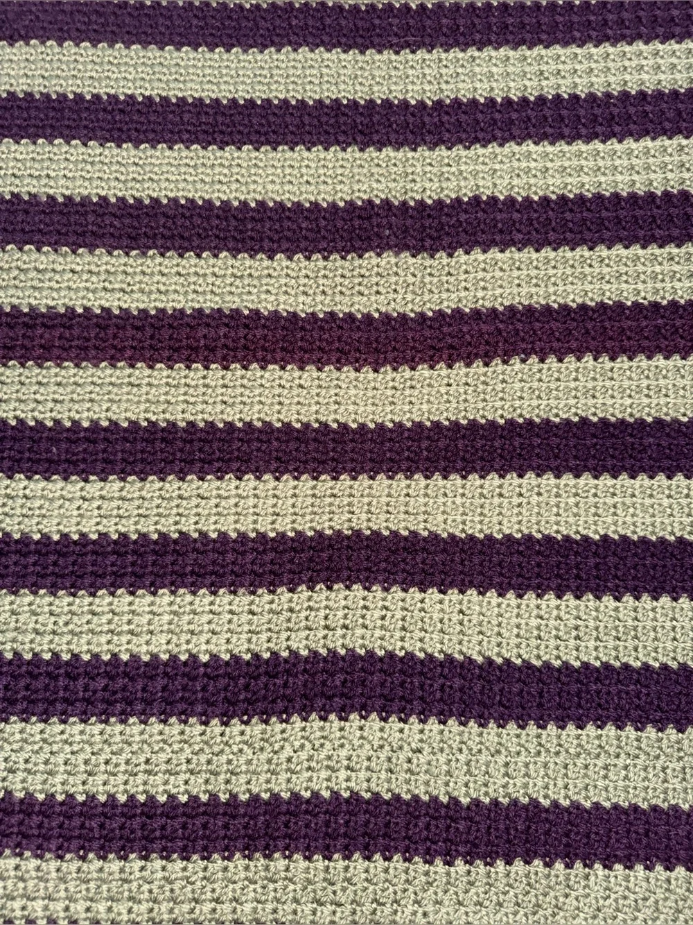 New Handmade Crochet Chair Throw Blanket Afghan Stripe Green Purple Fringe 54x64